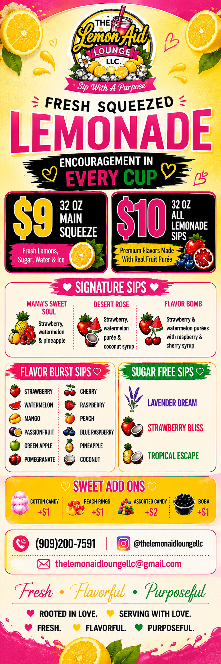 The Lemon Aid Lounge LLC fresh squeezed lemonade menu flyer